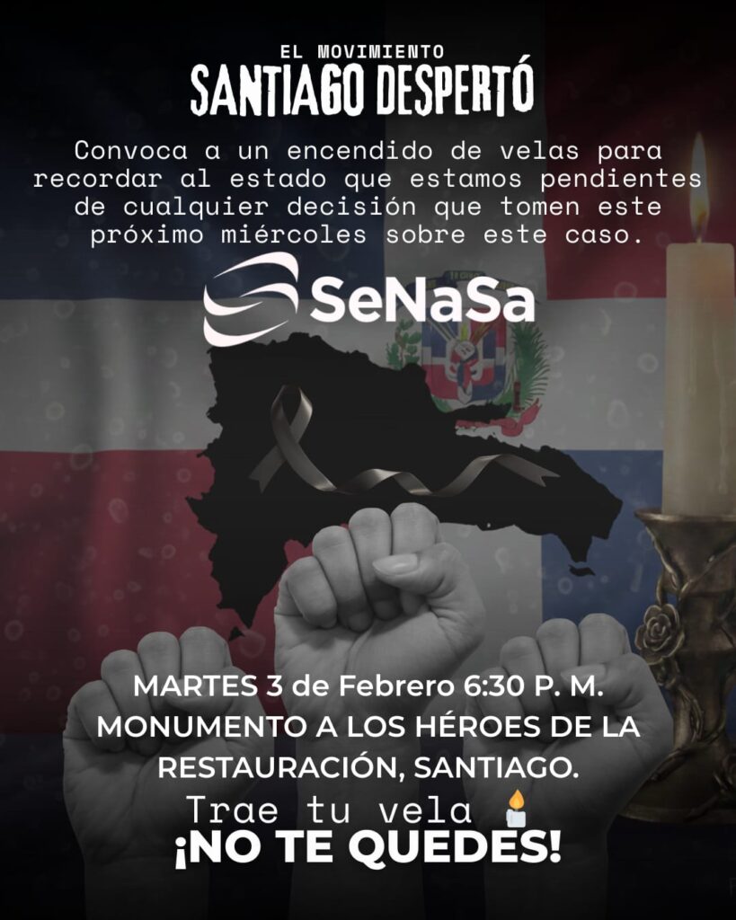 Movimiento Santiago Despertó convoca encendido de velas en el Monumento de Santiago por víctimas del caso SENASA