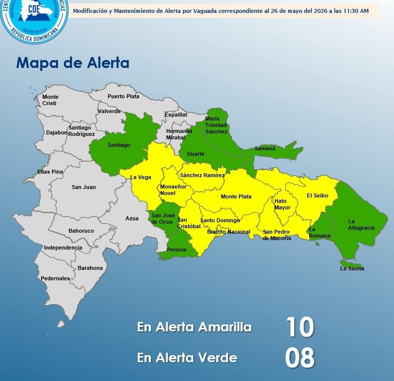 Vaguada: COE coloca 10 provincias en amarillo y 8 en verde