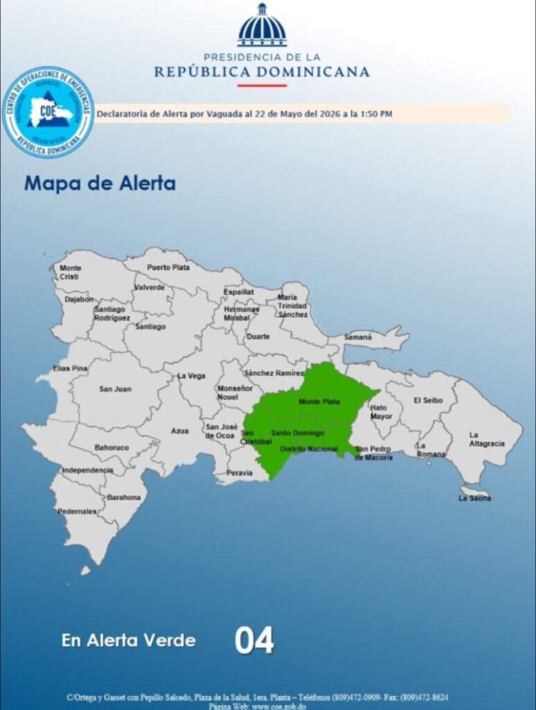 Tres provincias, incluido el Gran Santo Domingo, bajo alerta verde por vaguada