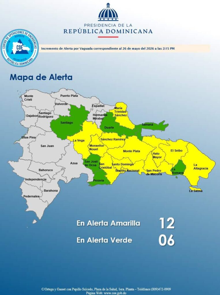 COE pronostica fuertes lluvias esta tarde en el Distrito Nacional y provincias