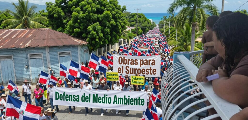 Protesta masiva en Barahona exige obras para el suroeste