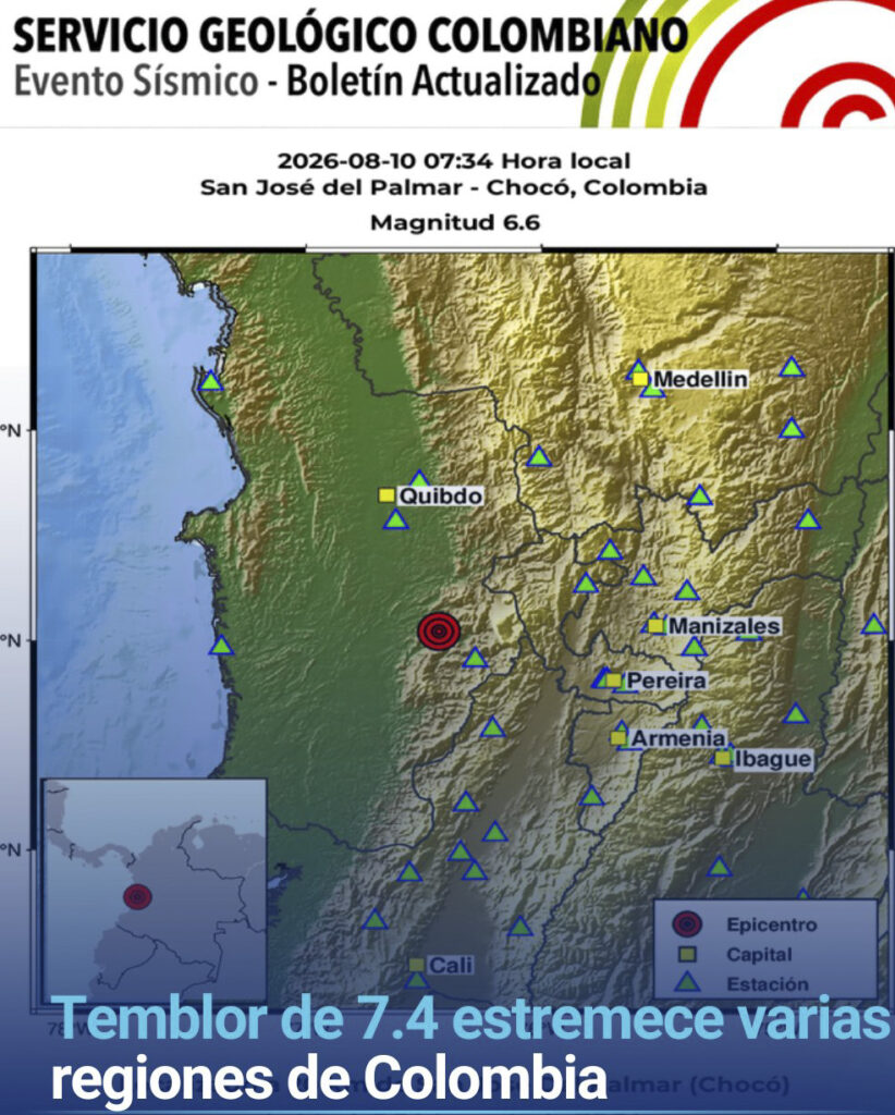 Fuerte sismo de magnitud 7.4 sacude gran parte de Colombia